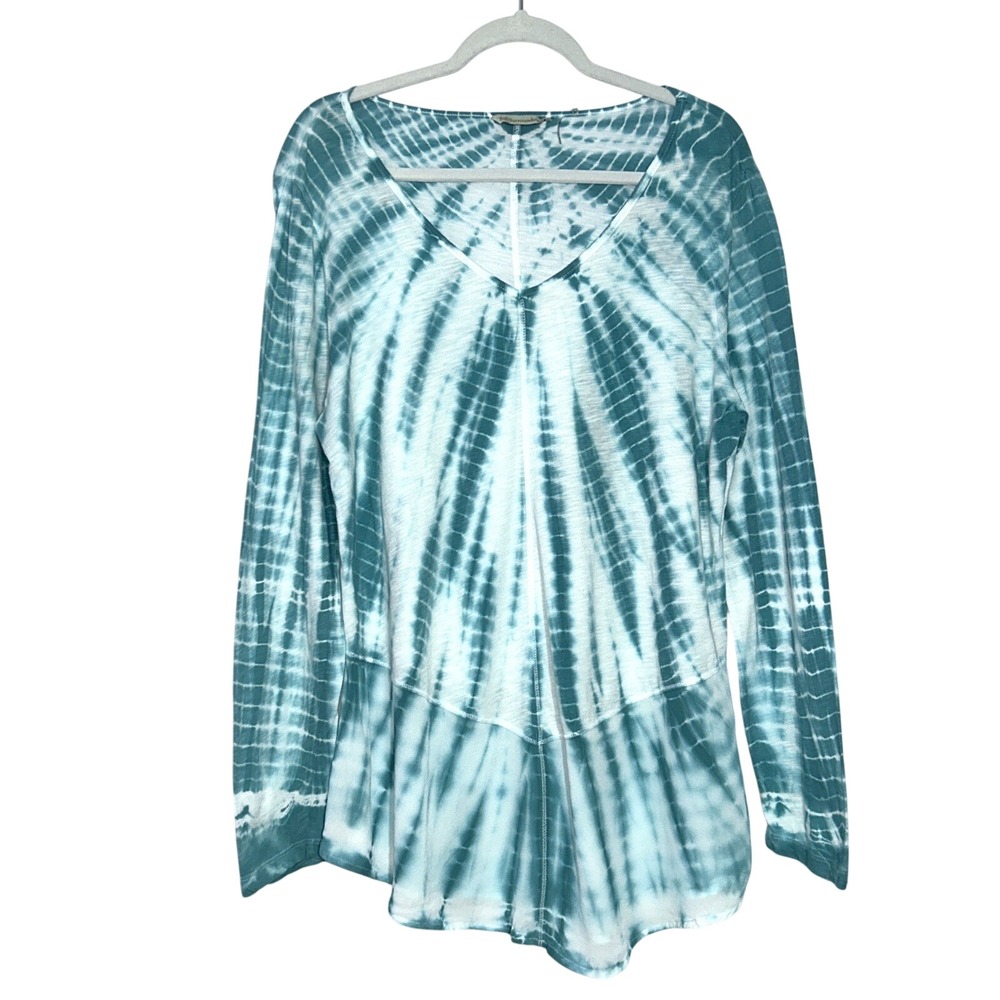 SOFT‎ SURROUNDINGS TEAL TIE DYE Long Sleeve Tunic Blouse Size Large Petite